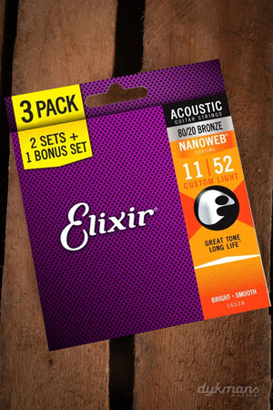 Elixir Nanoweb 80/20 Bronze 11-52 3-PACK